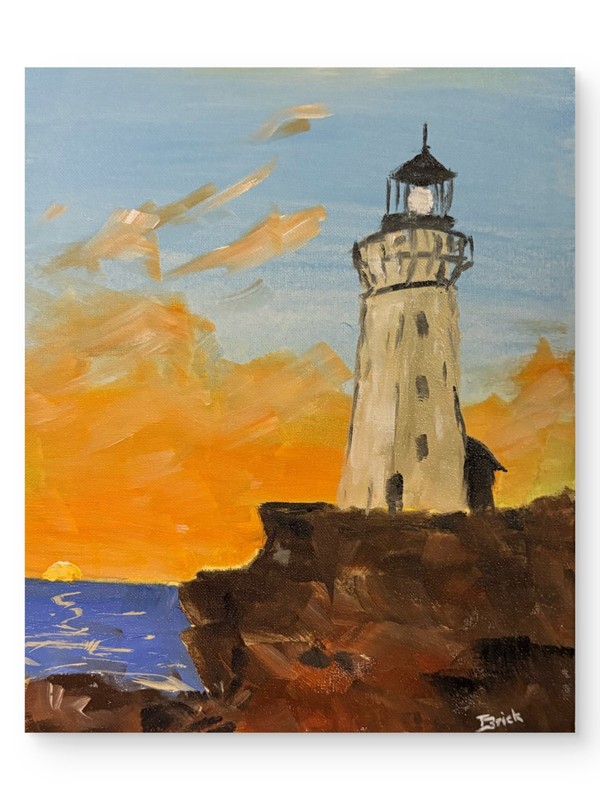 Original Lighthouse Ocean Sunset Painting Coastal Seascape 11x1 Acrylic Canvas gallery