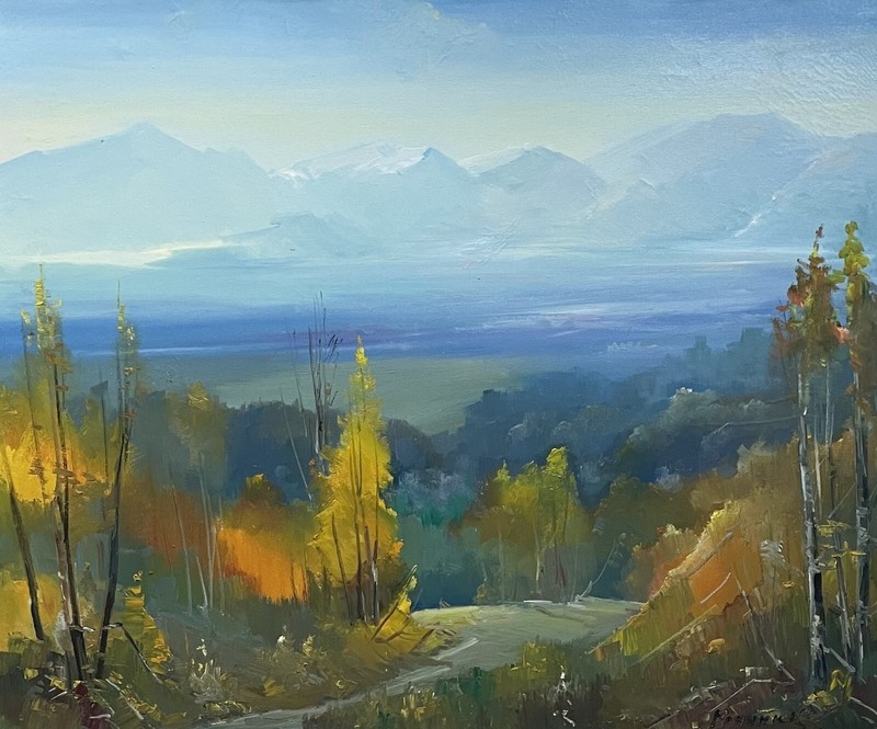 Oil painting mountains away Ukrainian painter Canvas Framed original landscape