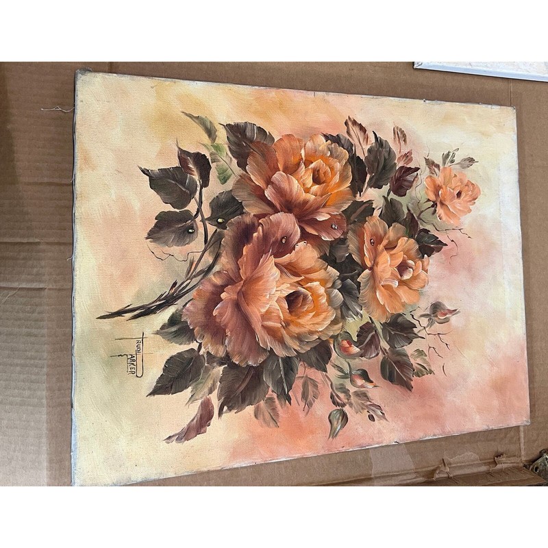 still life with flowers by Trudi Parker, signed, oil on canvas, unframed