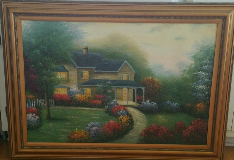 FRAMED GICLEE HD PRINT CANVAS REPRO OIL PAINTING KINKADE STYLE COTTAGE 43″x31″