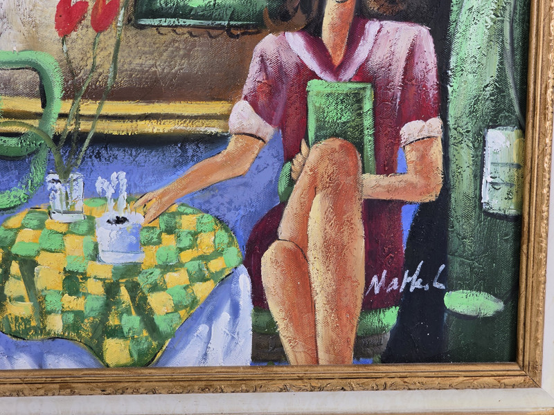 Hand Painted & Signed Portrait Art in Cafe Chef Framed OIL PAINTING ON CANVAS gallery
