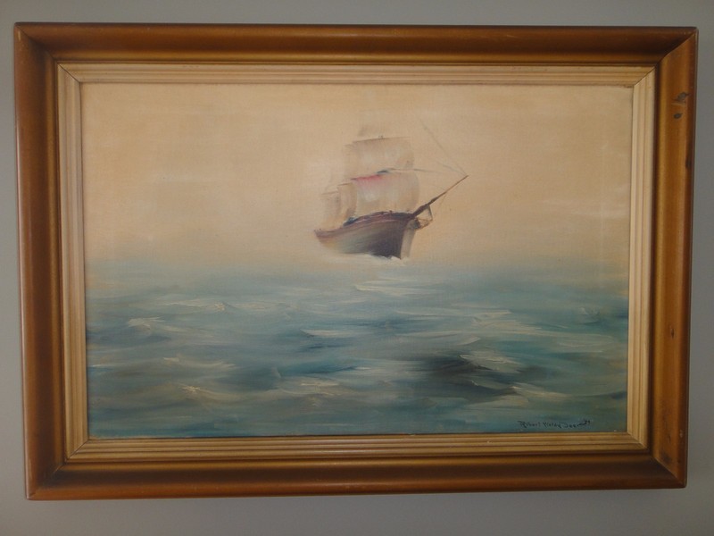 Ship In A Mist Oil On Canvas By Robert Weldy Baer – An American Hero & Artist
