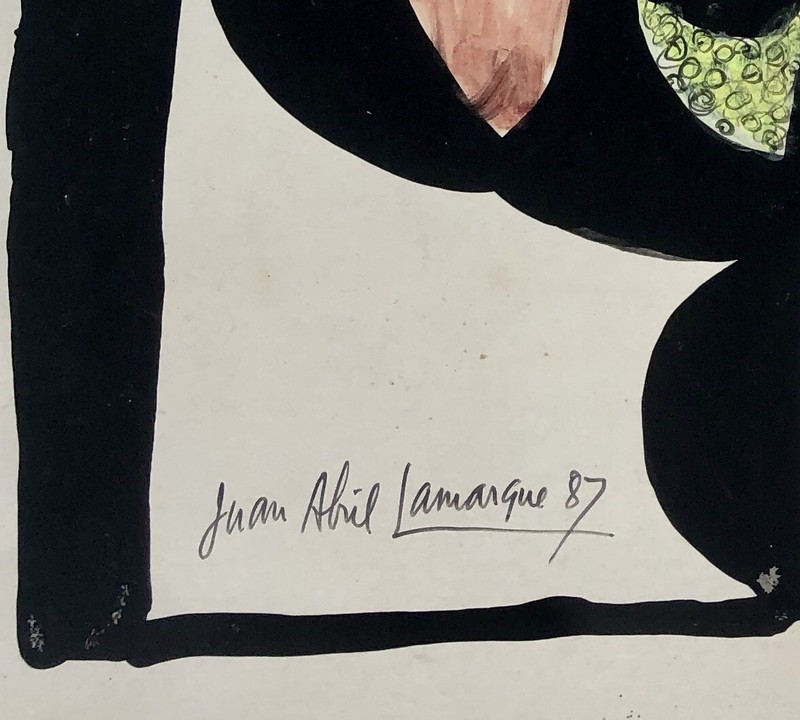 Juan Abril Lamarque Painting Drawing Cubist Head Cuba Puerto Rico 1987 Signed gallery