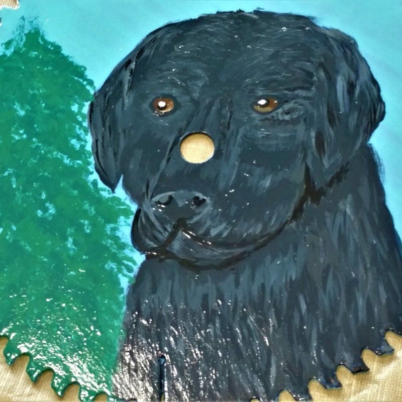 Hand Crafted Black Lab Dog Painting On 10″ Saw Blade