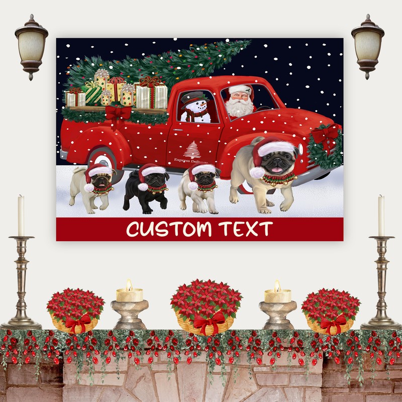 Pug Dog Canvas .75″ Personalized Digital Painting Christmas NWT