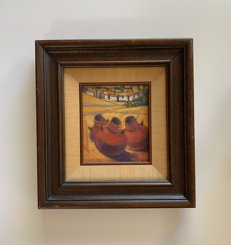 Oil Painting Peru “Jarros Del Pueblo” By Zatto Cityscape With Pottery