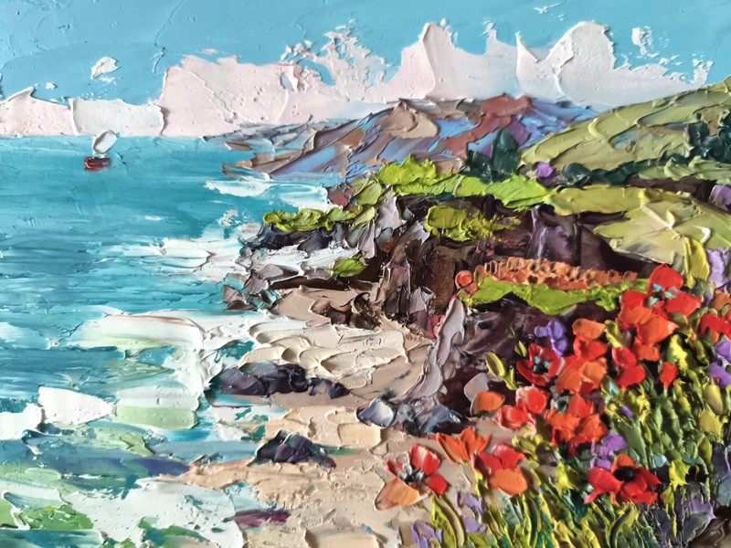 Seascape Original Painting Oil California Seaside Impasto Artwork 6x8in Panel