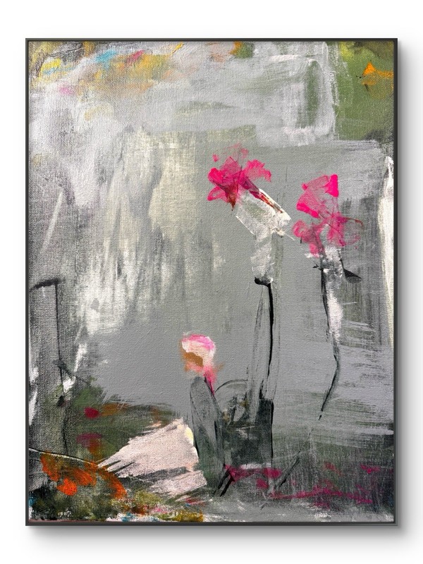Original Abstract Expressionism 11×14 Flowers Handmade Signed Living Room 173