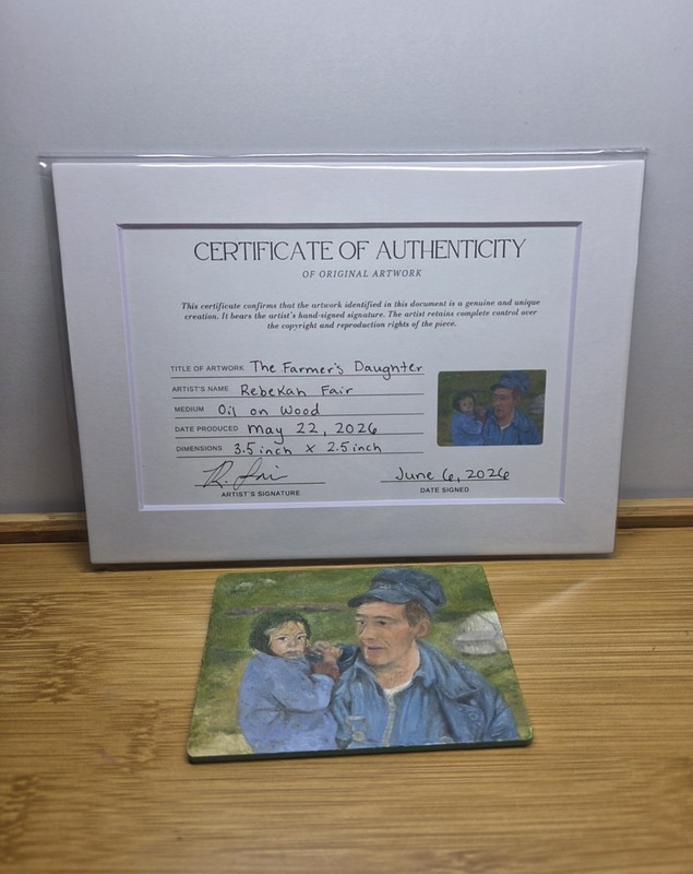 ACEO Original Father's Day Painting | Oil On Wood | Dad And Daughter Farmer gallery