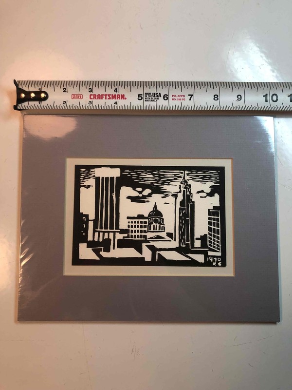 Bainbridge Vintage 1970 Cityscape Skyline Painting 10in x 8in