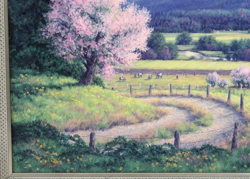 Randy Van Beek 18x28 Oil Painting Farm Landscape Mountains Horses Wildflowers gallery