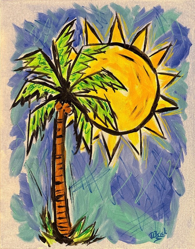 Original Palm Tree Tropical Sun Expressionist 11x14 Acrylic Canvas Painting gallery