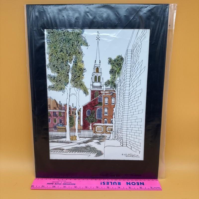 Vintage Helen McDermott Print – Boston – «Old North Church-Boston» – 1974