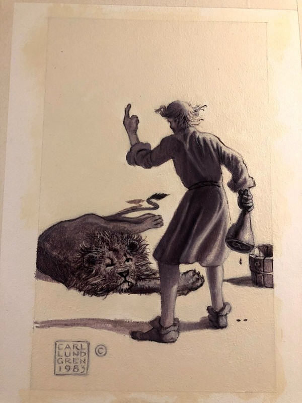 Carl Lundgren Rare Original Published Illustration Art Painting Lion And Man '83 gallery