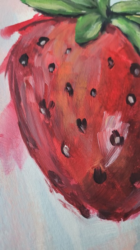 Original Acrylic Expressionist Red Strawberry 9x12 Paper Food Wall Art 1 of 4 gallery