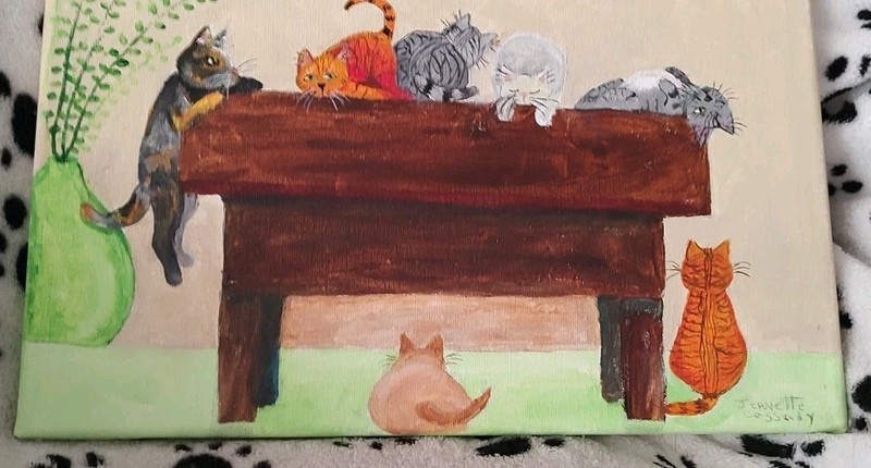 Eight Kittens Playing In The Workroom, 11x14, Acrylic Painting gallery