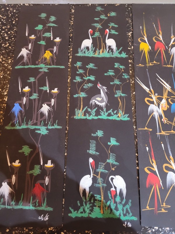 Mid Century Modern 3 Tribal African Congolese Village Life Wildlife Signed gallery