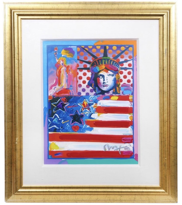 Peter Max Original Signed God Bless America Patriotic Pop Art Painting Framed