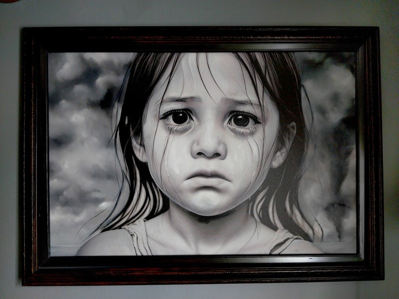 CRYING GIRL Original Oil Painting 24×36 Vintage Frame by L.A. Artist