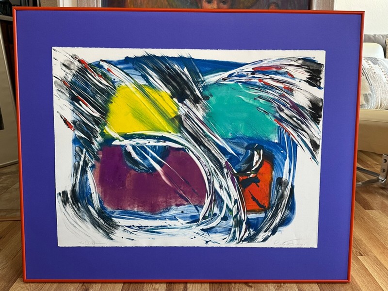 NICOLE DE JURENEV SANTA FE N.M. ARTIST ABSTRACT CHIEF PAINTING FRAMED30.5″ X 38″