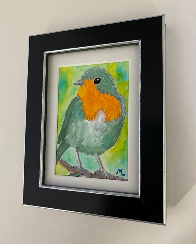 Robin Bird Painting, Bird Art, Original ACEO Framed painting, for Bird Lovers gallery