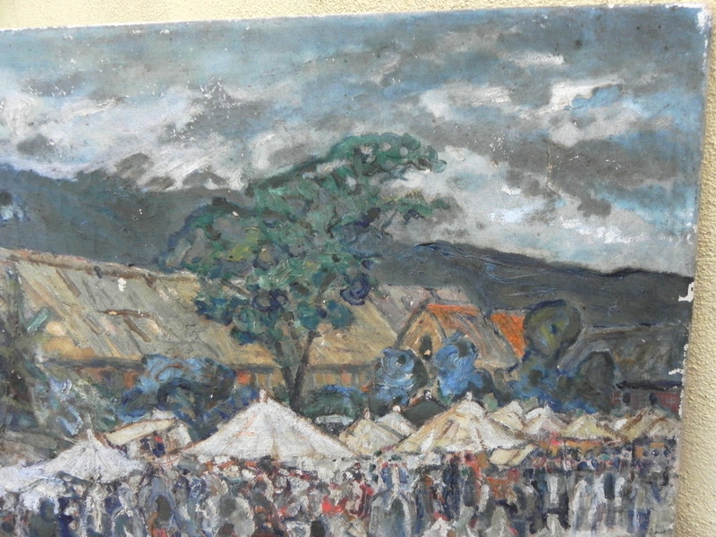 Vintage Indonesian art market painting 1962 by Muslim Saleh 1927- gallery