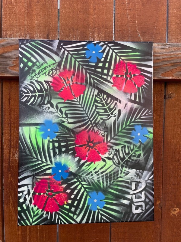 12×16 Mixed Media On Wood Blue Pink Flowers FLORAL SERIES