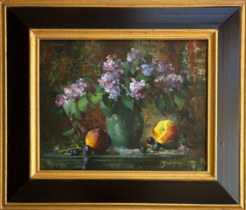 Ronald Goldfinger - original signed framed oil on canvas "Lilacs in Bloom" 2014 gallery