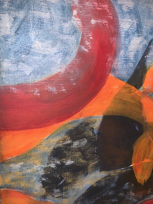 VTG 1984 CA Holmstrom ‘Promordial Soup’ Blue Org Blk Red Modern Canvas 18”x20” gallery