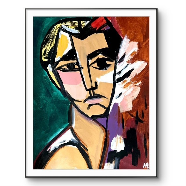 ME Original Paper Art 14×11 Man Jewel Tones EXPRESSIONISM ABSTRACT HOME DECOR