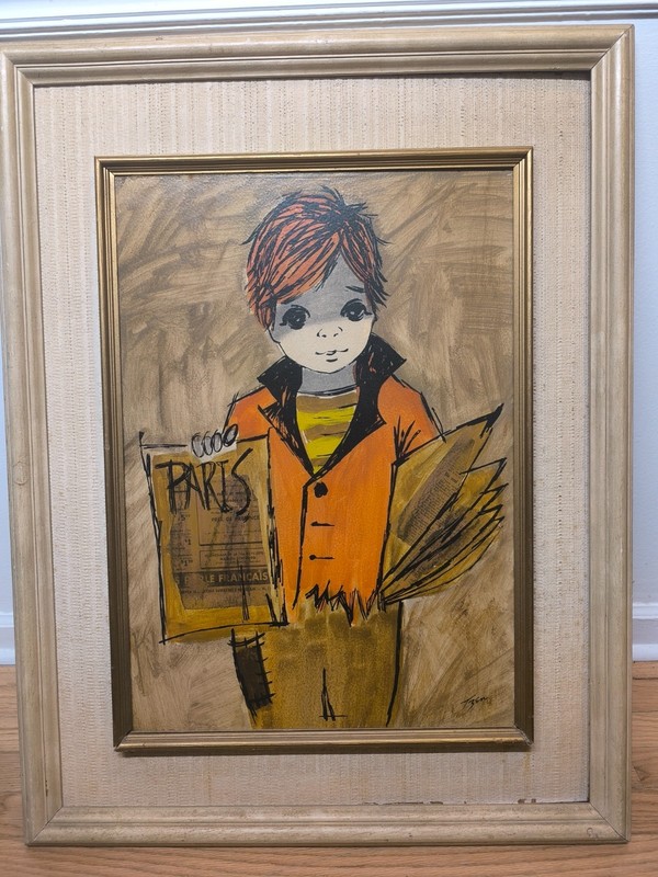 MCM Mixed Media Paris Newsboy Painting On Board 18×25~Attrib Van Gaard Studios