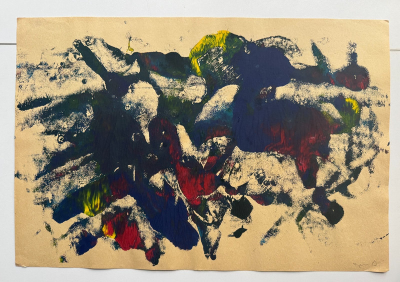 Colorful Vintage Abstract Gouache Painting 1990’s Outsider Art OOAK 17×12