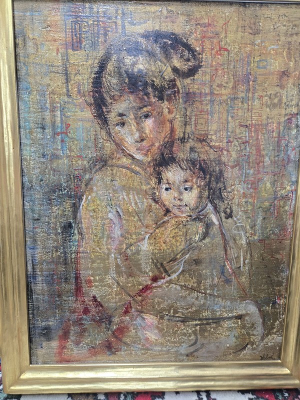 Edna Hibel Plotkin (1917-2015) Mother and Child Original Oil gallery