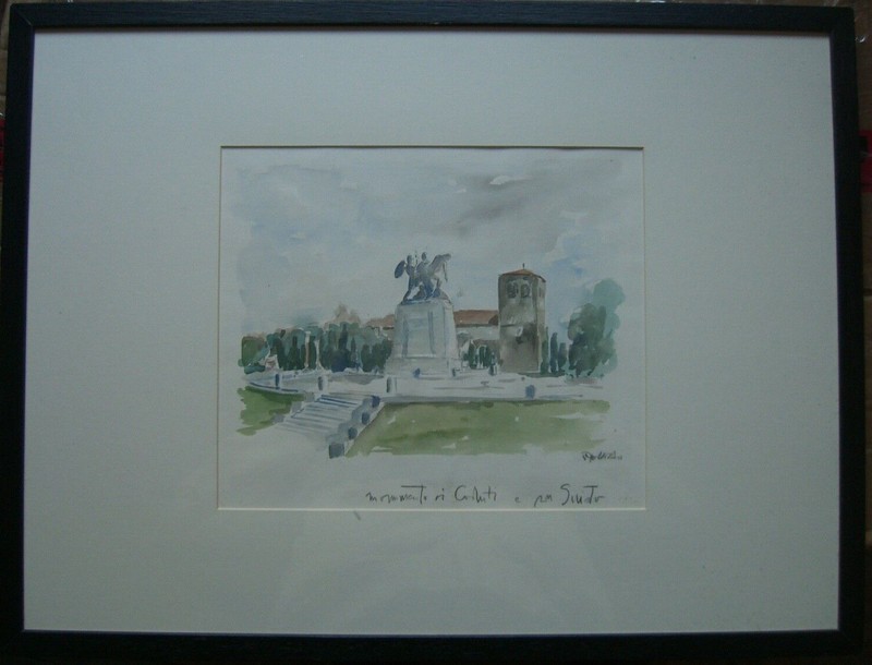 Watercolour, Castello Di San Giusto Monumento Ai Caduti Primi, Signed Frame