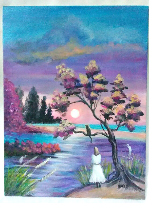 Marsh Sunset Original Acrylic Painting 9×12 Canvas Beach Seaside Coastal Art