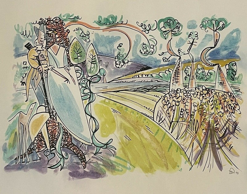 Orig Brian Whelan Mr. and Mrs. Andrews Watercolor Pen Ink Signed BW 91 Landscape