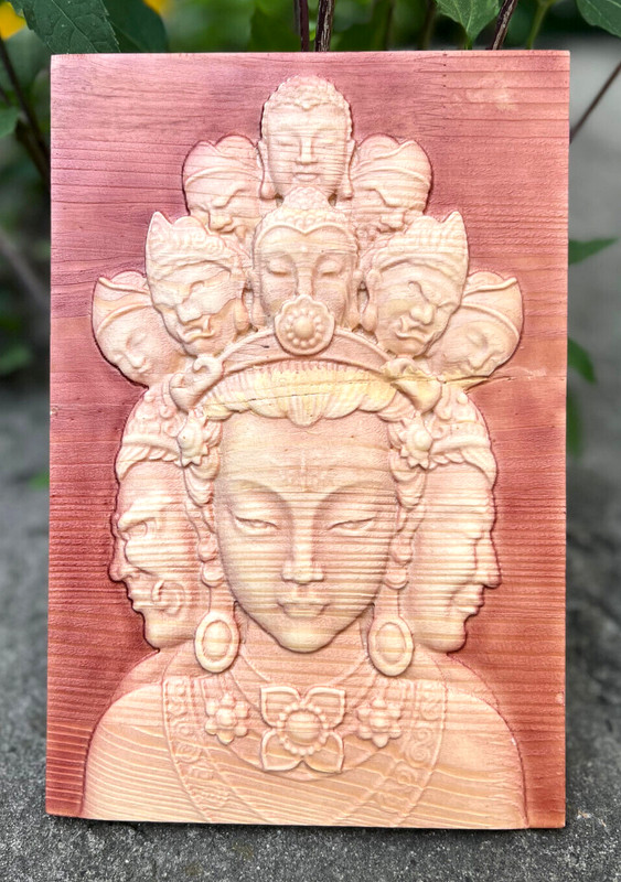 Guanyin Thousand Heads Goddess Mercy Wood Carving Multicolor Picture Woodworking