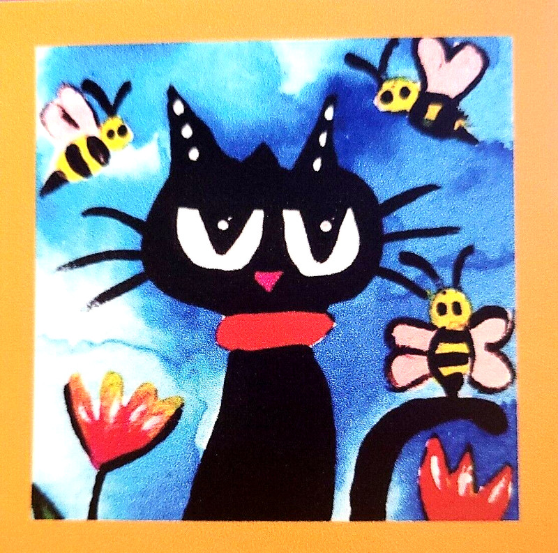 "NEW" NOT ACEO KITTY BEES FLOWERS " 2.5X2.5 ART MAGNET 2000-now gallery