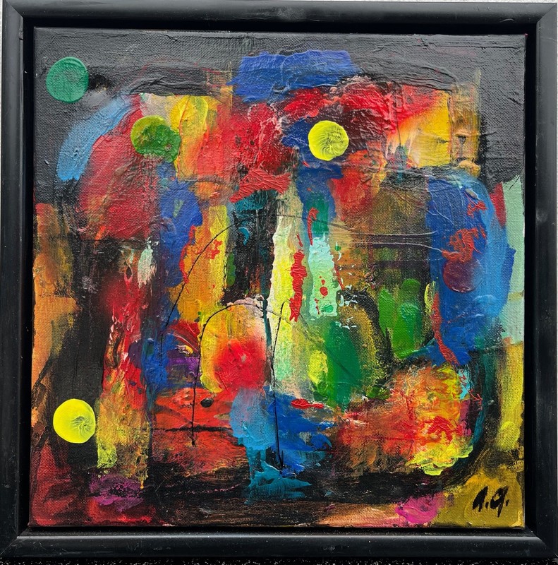 Oil Painting Abstract Composition Danish Mid-century Modern Art Sixties 30x30cm