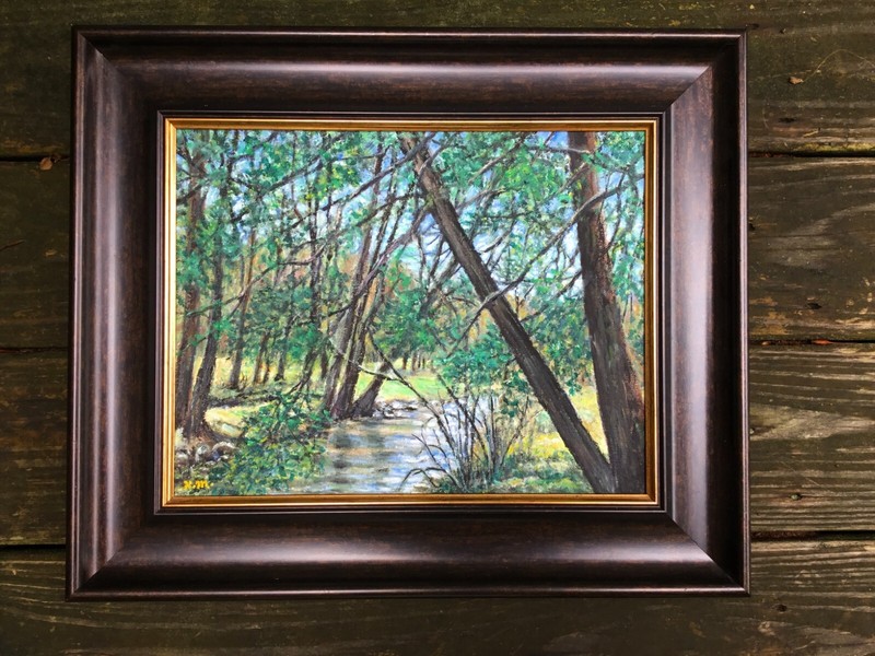 MOON BROOK - framed landscape painting on 11 X 14 inch canvas by K. McDermott gallery