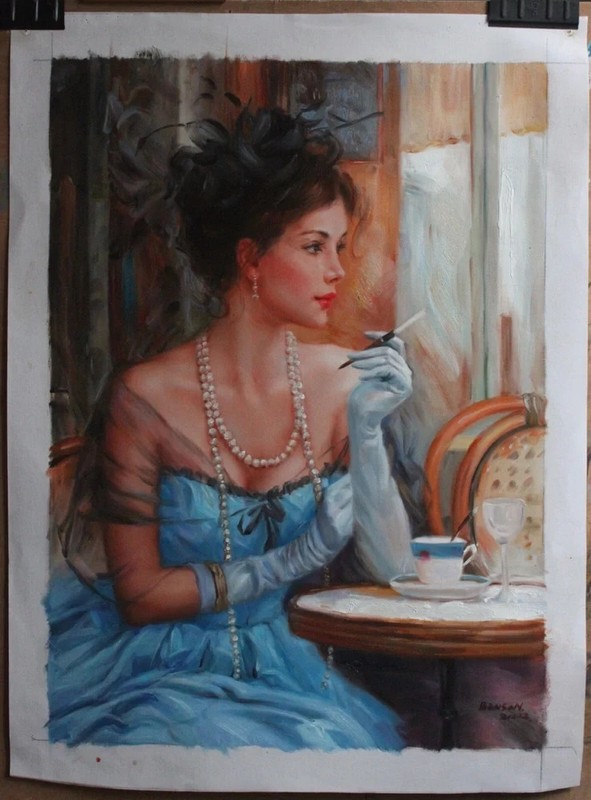 Modern art beauty girl portrait after Konstantin Razumkov oil on canvas 20″x28″