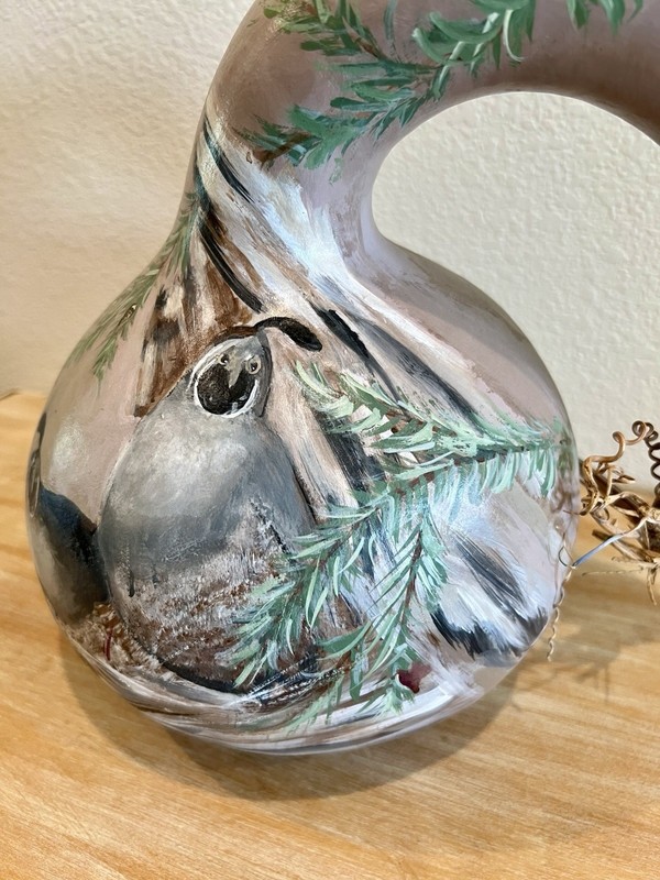 Painted Gourd Quail Art Artist Signed By Dee, Medium Size gallery