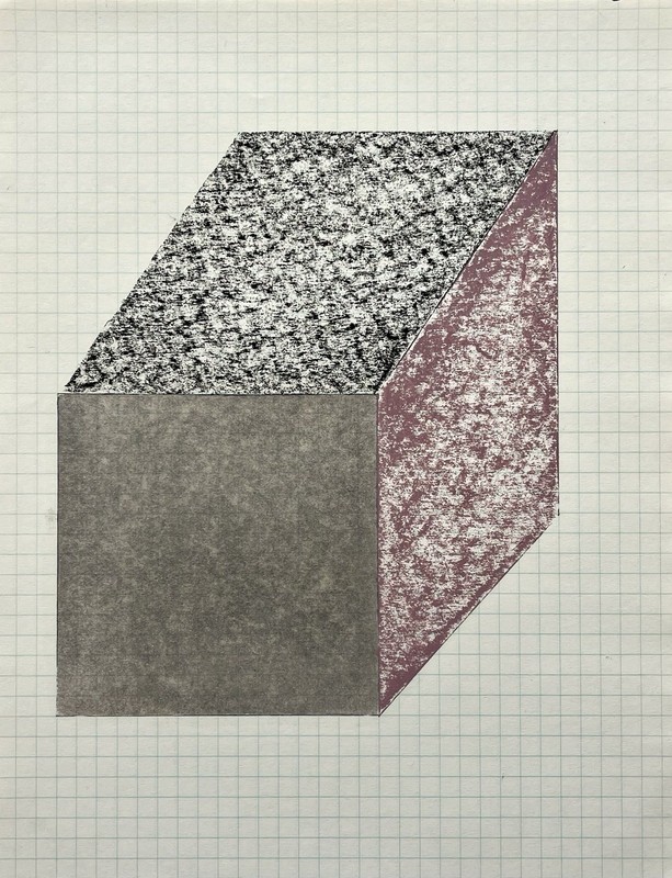 Vintage Geometric Abstract Oil Pastel & Charcoal Painting On Graph Paper MCM