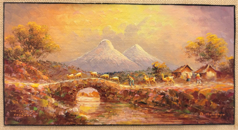 OSWALDO MONCAYO (1923-1984) Miniature Painting – Los Iliniza ( Volcanic Peaks)