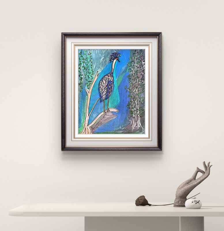 Blue Heron Bird Painting Original Acrylic Wildlife Nature Folk Art Canvas. gallery