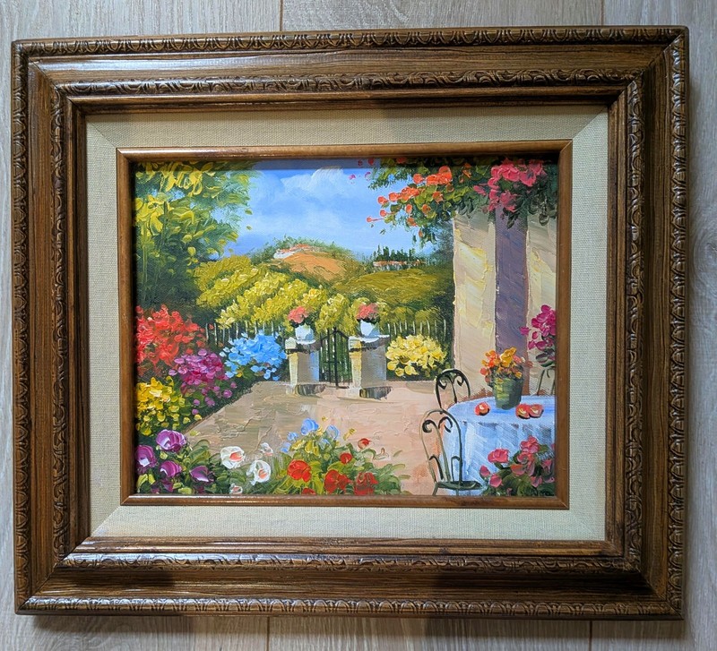 Beautiful Original Oil On Canvas Painting Of A Mediterranean View Framed.