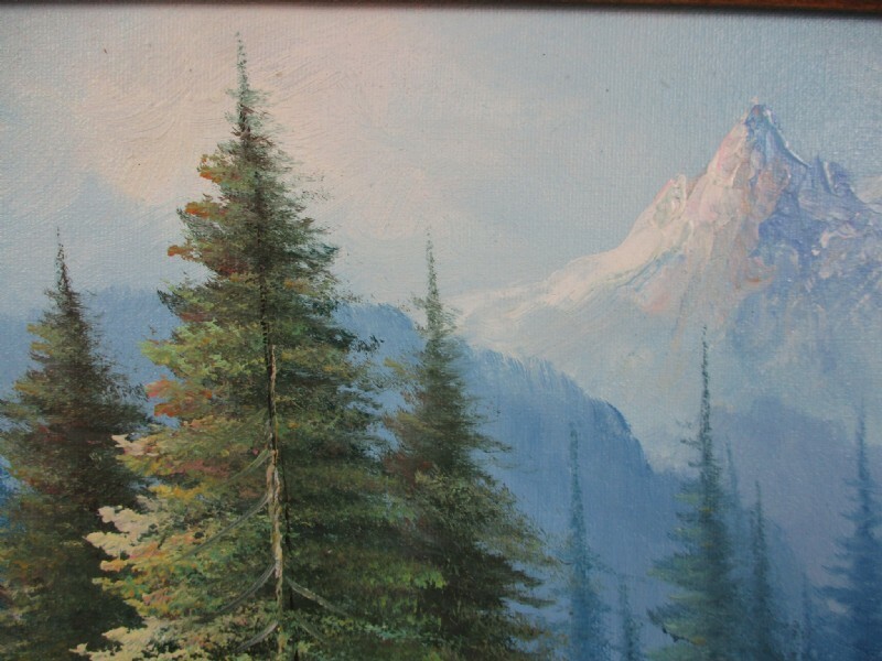 Framed W. Chapman Oil On Canvas Original Mountain Setting Painting Trees & River gallery