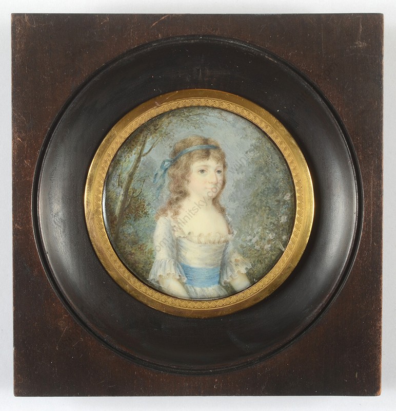 Pierre Chasselat (1753-1814)-Attrib «Girl in landscape» fine miniature, ca. 1785