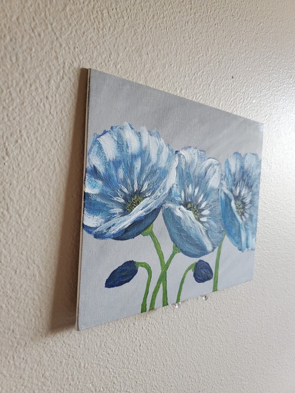 Handmade Painting Acrylic Art Panel 8x10x1/16in Decor Flowers Blue Poppies gallery