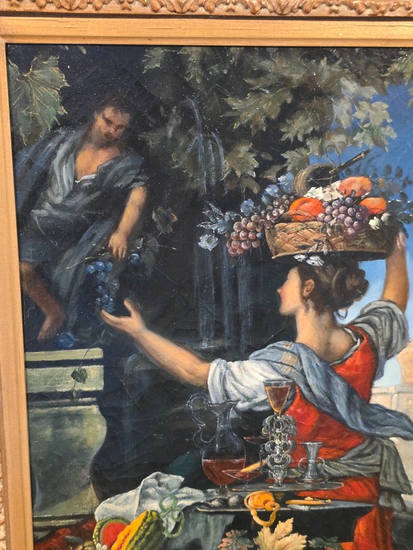 Flowers, Fruit with a Woman Picking Grapes by Christian Berentz Painting gallery